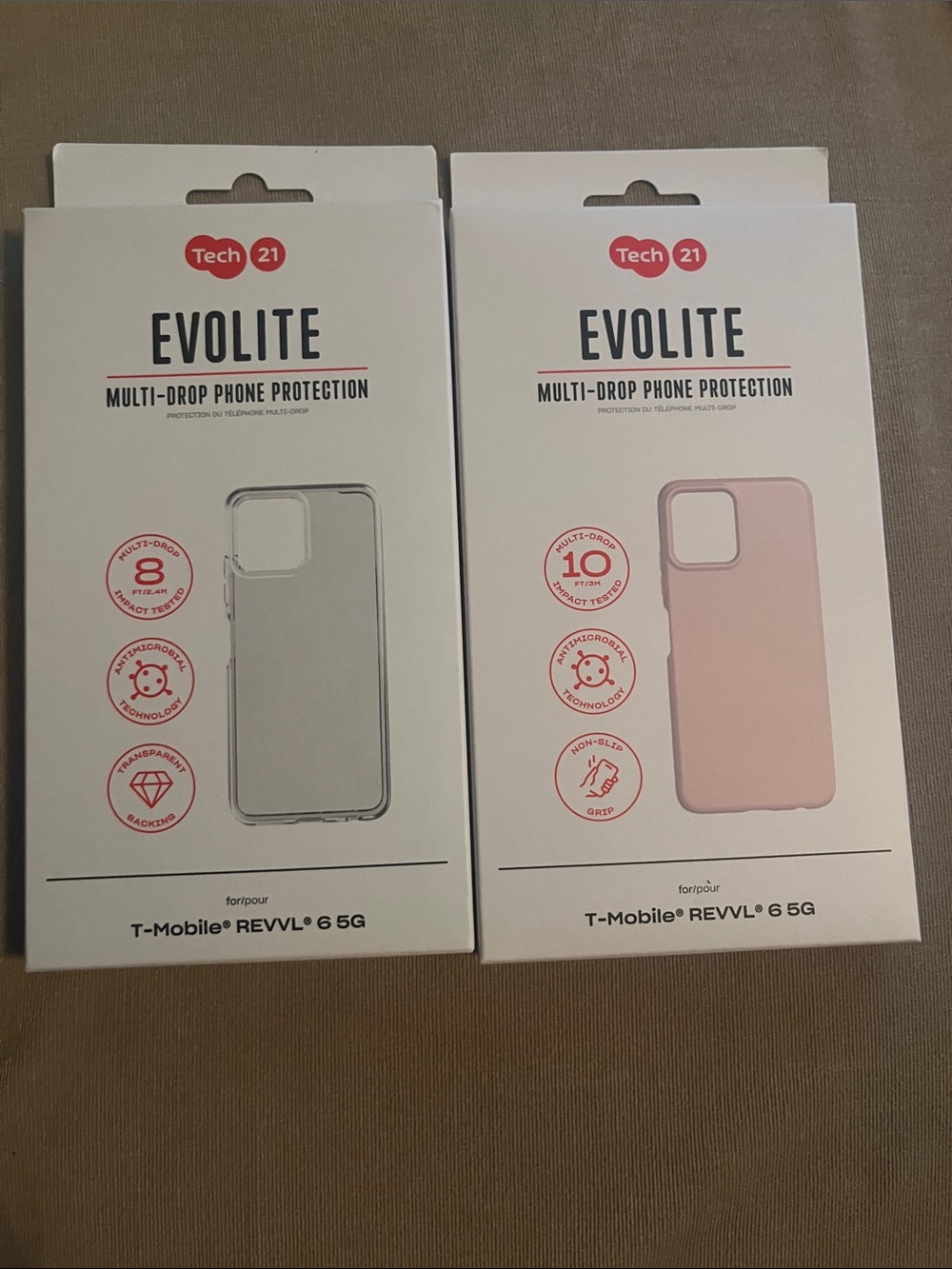 tech21 Evolite Multi-Drop Phone Case for T-Mobile REVVL 6 5G - Clear & Pink